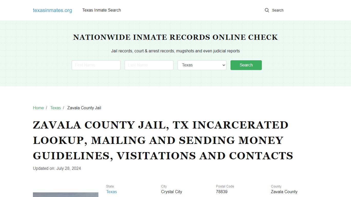 Zavala County Jail, TX: Inmate Search, Visitations, Contacts